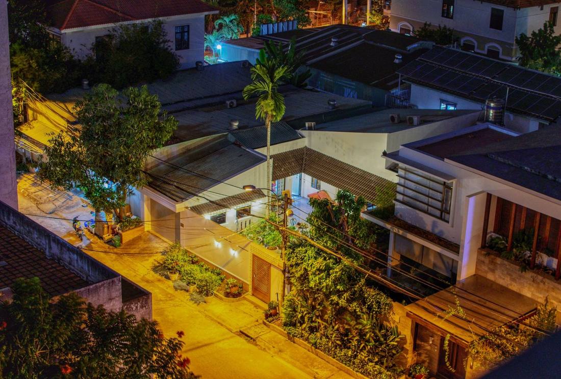 Homes lit up at night