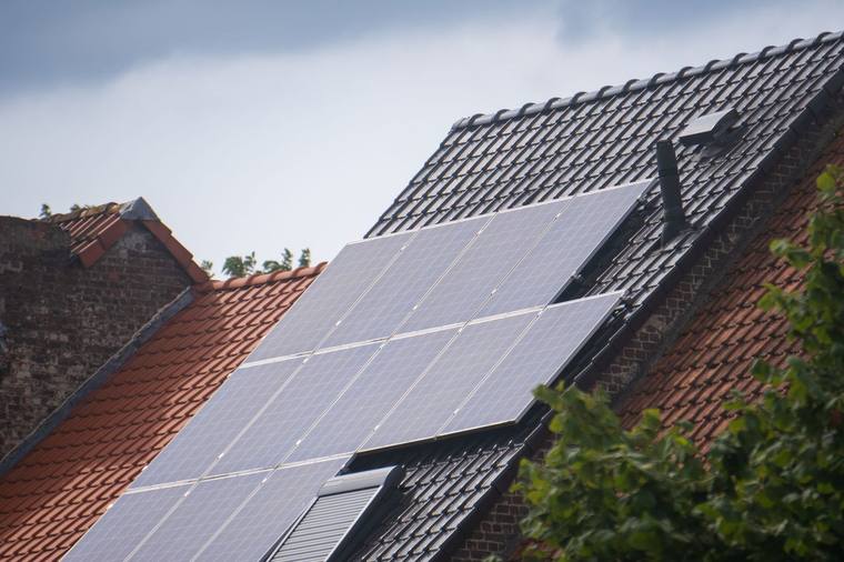Solar panels on a tiled roof